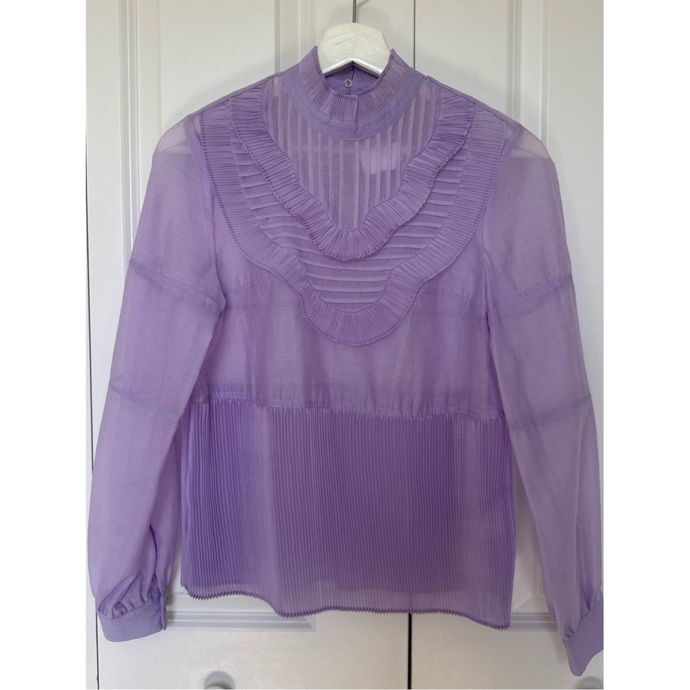 NWT H&M Lilac Victorian Pleated Blouse Size 4 Feminine Statement Tunic Sheer